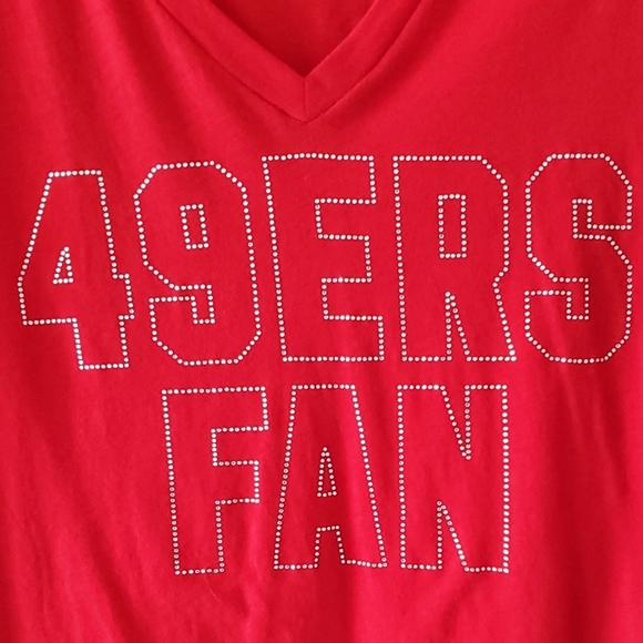 Victorias Secret Pink San Francisco 49ers Bling V-Neck T-Shirt | NWOT | XS | Red - Picture 7 of 10